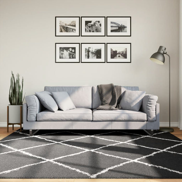 vidaXL Shaggy Rug PAMPLONA High Pile Modern Black and Cream 200x200 cm