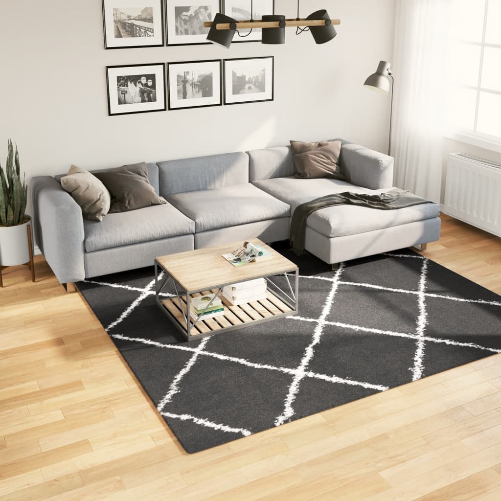 vidaXL Shaggy Rug PAMPLONA High Pile Modern Black and Cream 240x240 cm