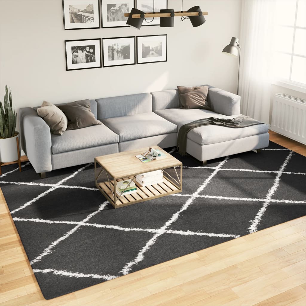 vidaXL Shaggy Rug PAMPLONA High Pile Modern Black and Cream 240x340 cm