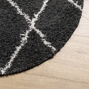 vidaXL Shaggy Rug PAMPLONA High Pile Modern Black and Cream Ø 80 cm