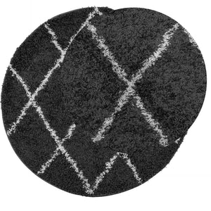 vidaXL Shaggy Rug PAMPLONA High Pile Modern Black and Cream Ø 120 cm