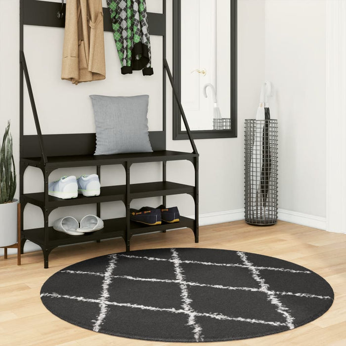 vidaXL Shaggy Rug PAMPLONA High Pile Modern Black and Cream Ø 120 cm