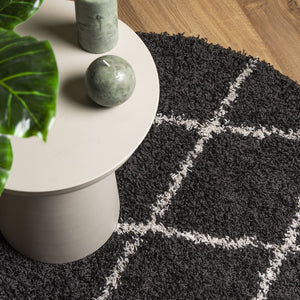 vidaXL Shaggy Rug PAMPLONA High Pile Modern Black and Cream Ø 200 cm