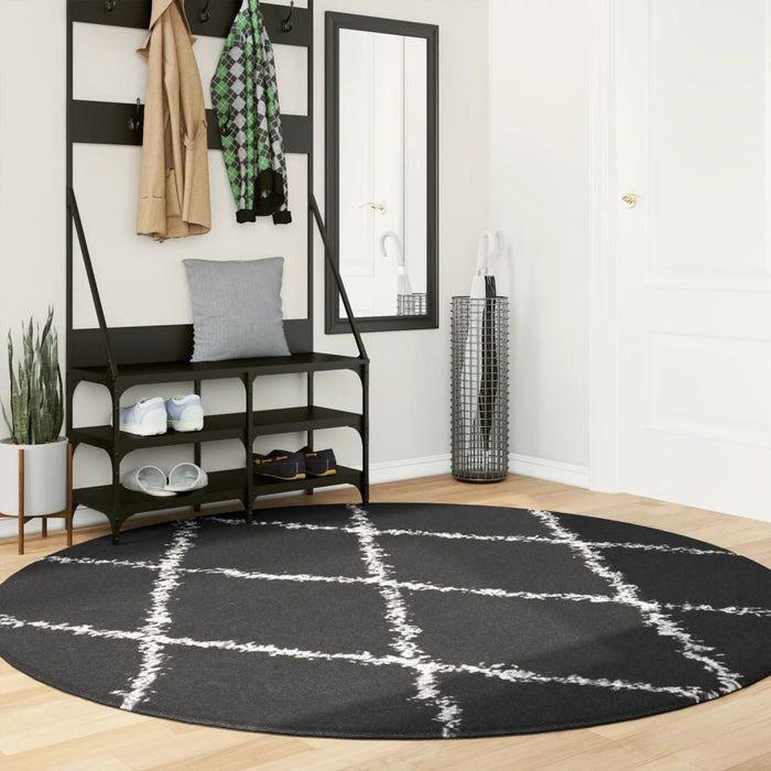 vidaXL Shaggy Rug PAMPLONA High Pile Modern Black and Cream Ø 200 cm