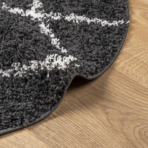 vidaXL Shaggy Rug PAMPLONA High Pile Modern Black and Cream Ø 240 cm