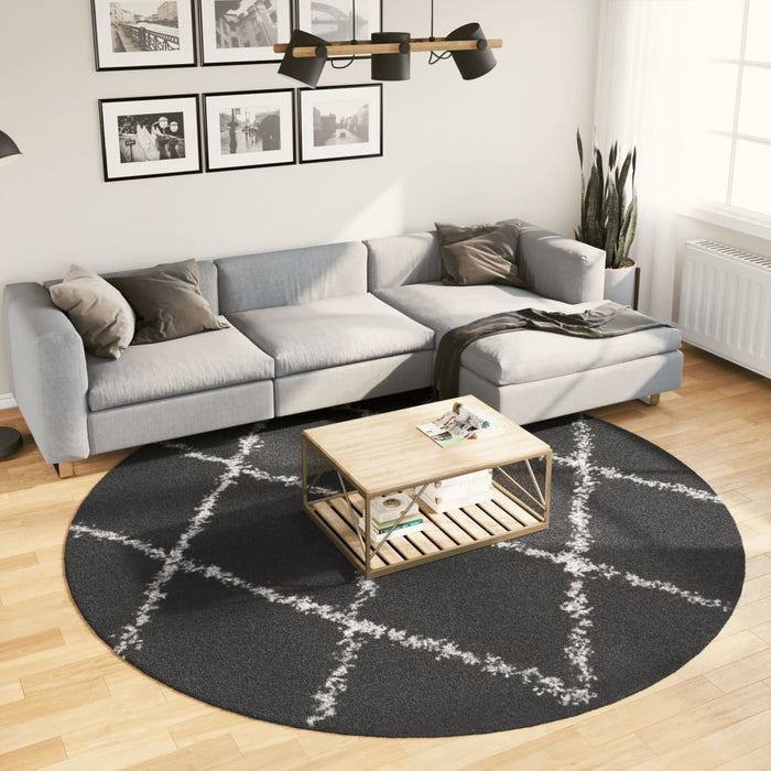 vidaXL Shaggy Rug PAMPLONA High Pile Modern Black and Cream Ø 240 cm