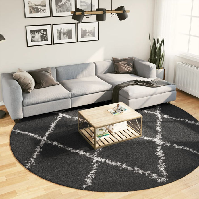 vidaXL Shaggy Rug PAMPLONA High Pile Modern Black and Cream Ø 280 cm