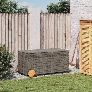 vidaXL Garden Storage Box with Wheels Grey 190L Poly Rattan