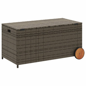 vidaXL Garden Storage Box with Wheels Grey 190L Poly Rattan