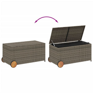 vidaXL Garden Storage Box with Wheels Grey 190L Poly Rattan