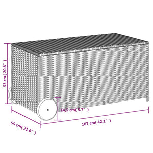 vidaXL Garden Storage Box with Wheels Grey 190L Poly Rattan