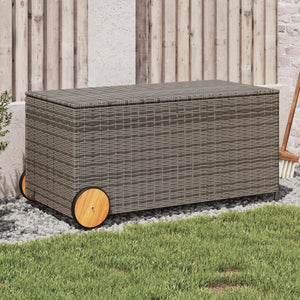 vidaXL Garden Storage Box with Wheels Grey 190L Poly Rattan