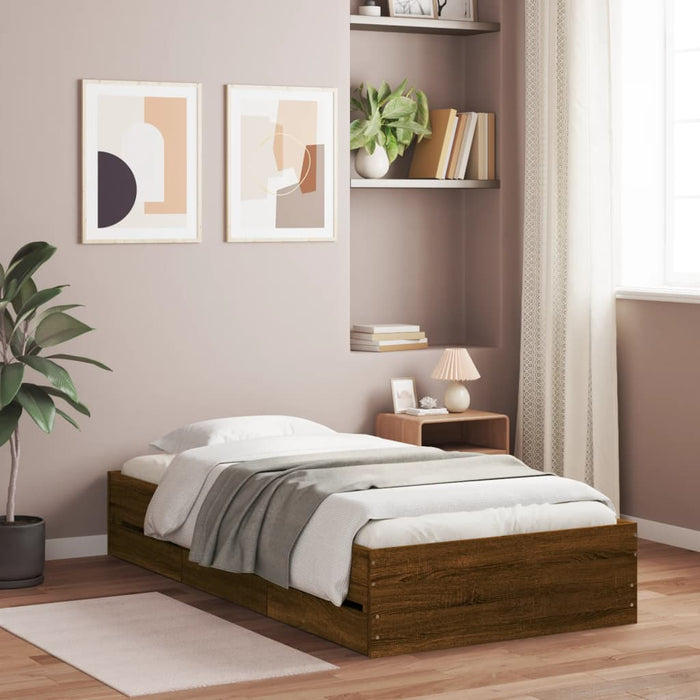 vidaXL Bed Frame with Drawers without Mattress Brown Oak 75x190 cm Small Single