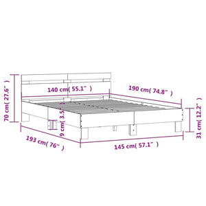 vidaXL Bed Frame without Mattress Smoked Oak 140x190 cm