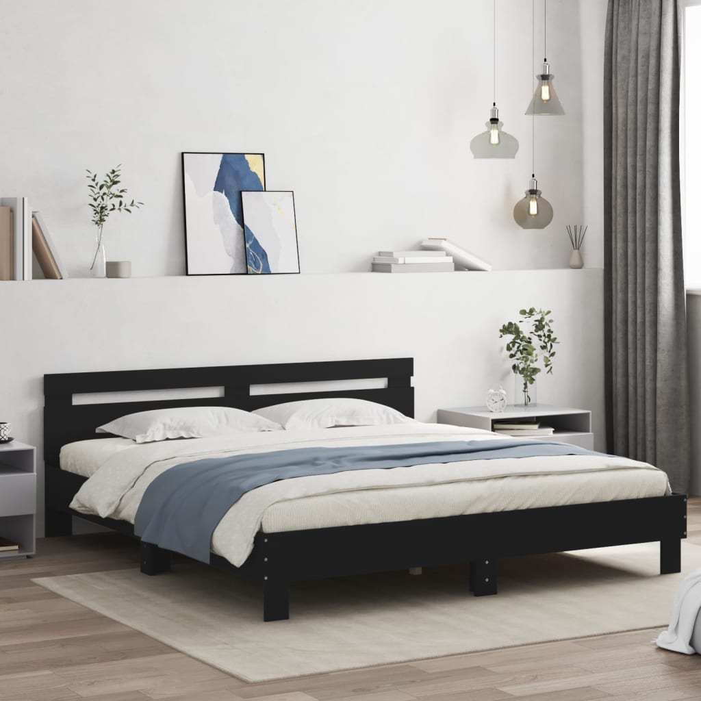 vidaXL Bed Frame with LED without Mattress Black 200x200 cm