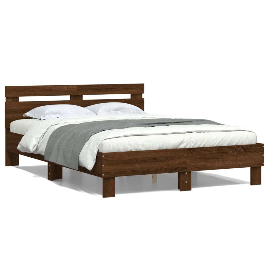 vidaXL Bed Frame with Headboard and LED Brown Oak 120x200 cm