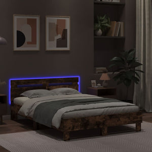 vidaXL Bed Frame with LED without Mattress Smoked Oak 135x190 cm Double