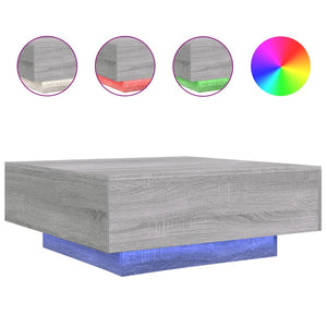 vidaXL Coffee Table with LED Lights Grey Sonoma 80x80x31 cm