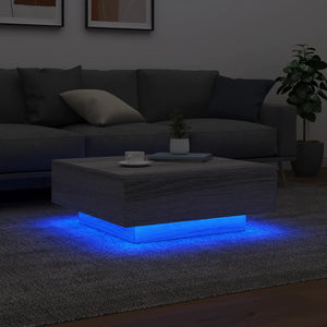 vidaXL Coffee Table with LED Lights Grey Sonoma 80x80x31 cm