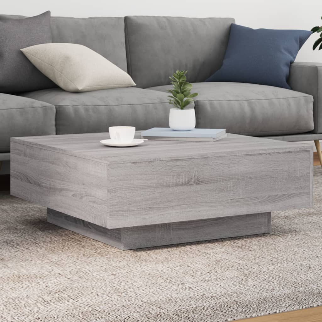 vidaXL Coffee Table with LED Lights Grey Sonoma 80x80x31 cm