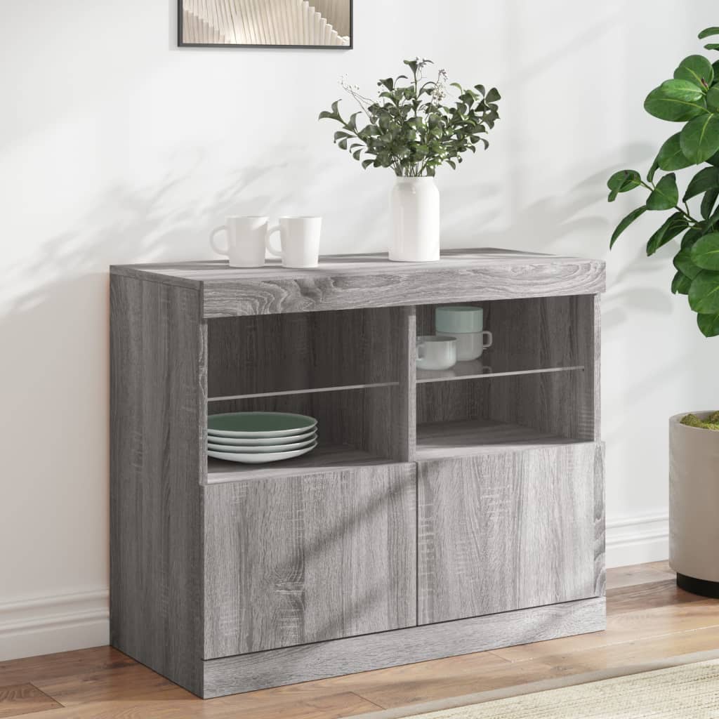 vidaXL Sideboard with LED Lights Grey Sonoma 81x37x67 cm