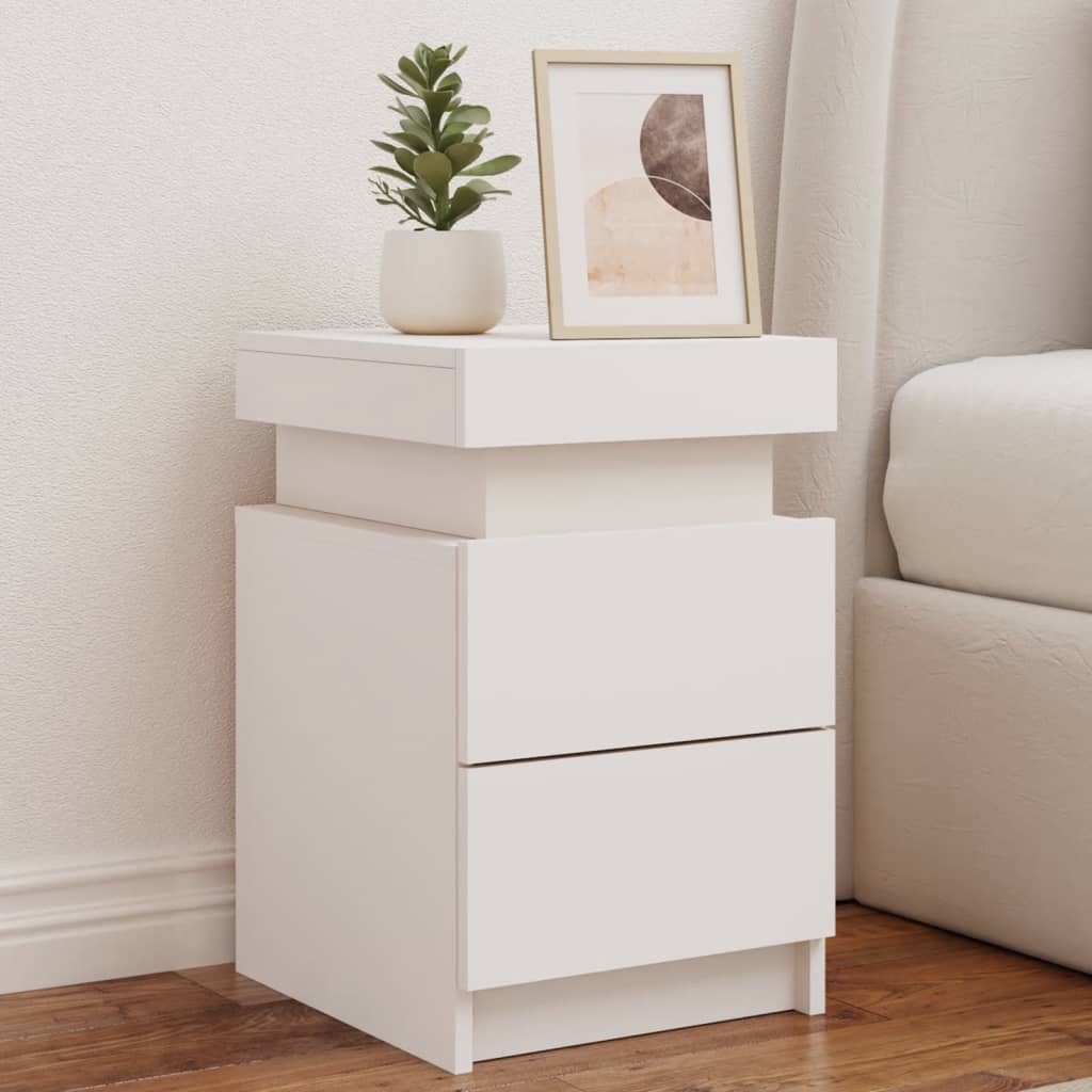 vidaXL Bedside Cabinet with LED Lights White 35x39x55 cm