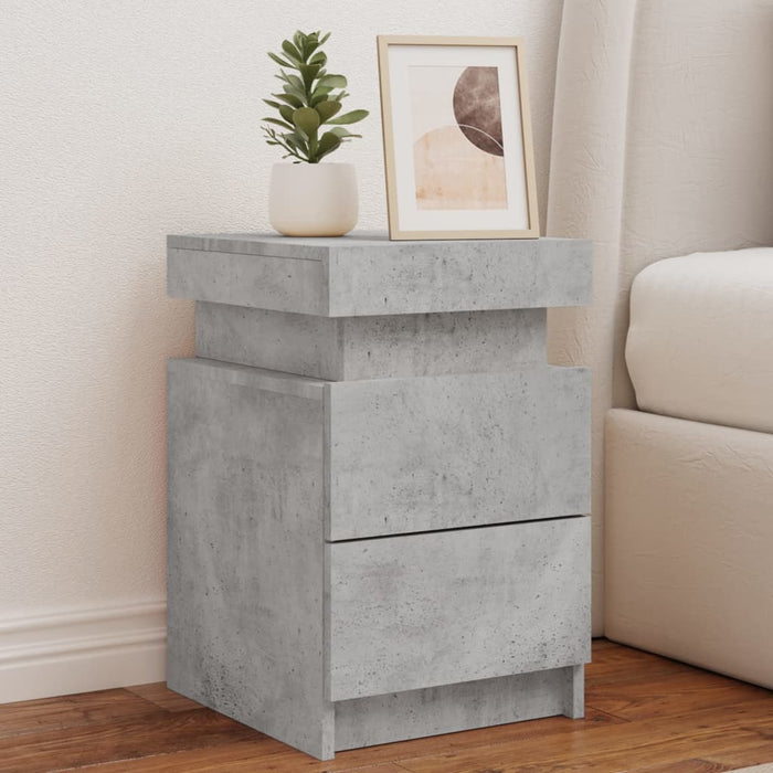 vidaXL Bedside Cabinet with LED Lights Concrete Grey 35x39x55 cm