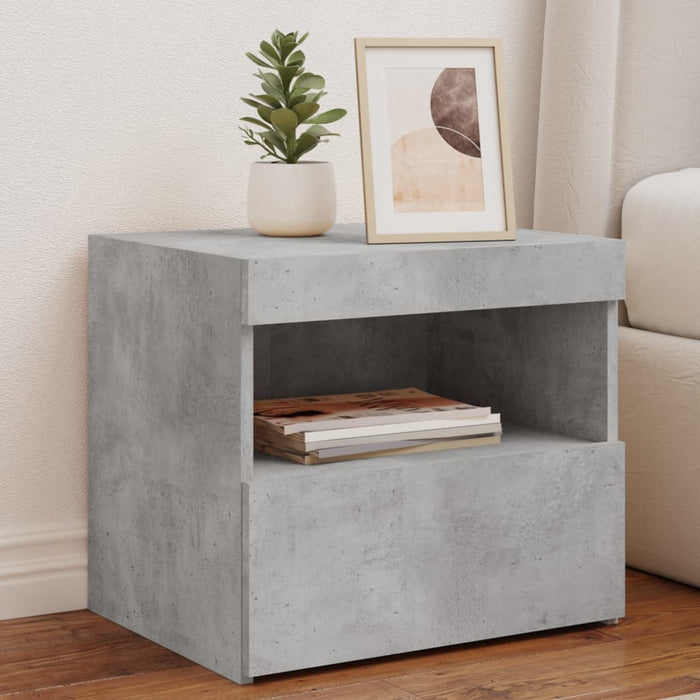 vidaXL Bedside Cabinets with LED Lights 2 pcs Concrete Grey 50x40x45 cm