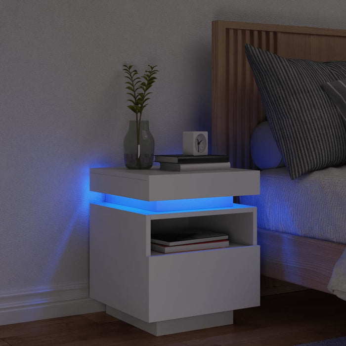 vidaXL Bedside Cabinet with LED Lights White 40x39x48.5 cm