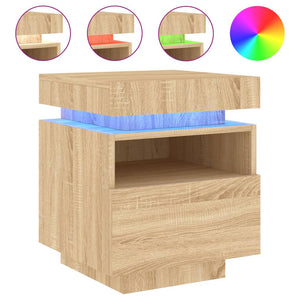 vidaXL Bedside Cabinet with LED Lights Sonoma Oak 40x39x48.5 cm