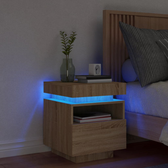 vidaXL Bedside Cabinet with LED Lights Sonoma Oak 40x39x48.5 cm