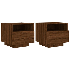 vidaXL Bedside Cabinets with LED Lights 2 pcs Brown Oak 40x39x37 cm