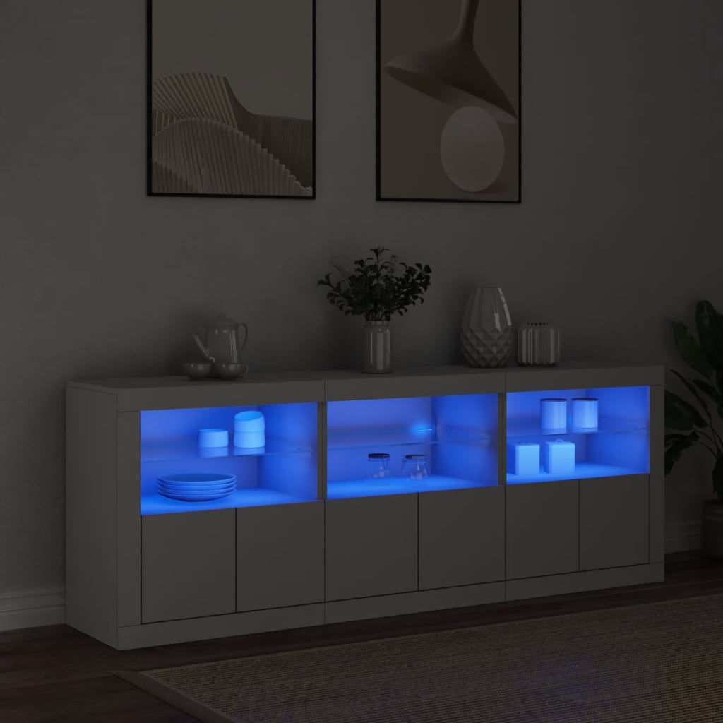 vidaXL Sideboard with LED Lights White 181.5x37x67 cm