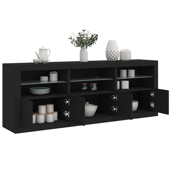 vidaXL Sideboard with LED Lights Black 181.5x37x67 cm