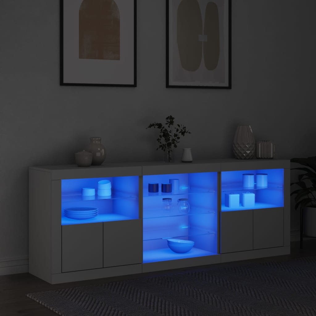 vidaXL Sideboard with LED Lights White 181.5x37x67 cm