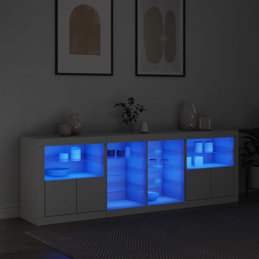 vidaXL Sideboard with LED Lights White 202x37x67 cm