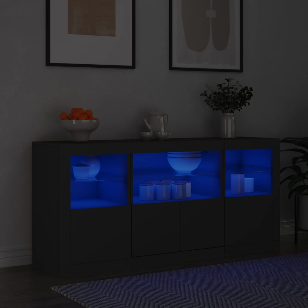 vidaXL Sideboard with LED Lights Black 142.5x37x67 cm