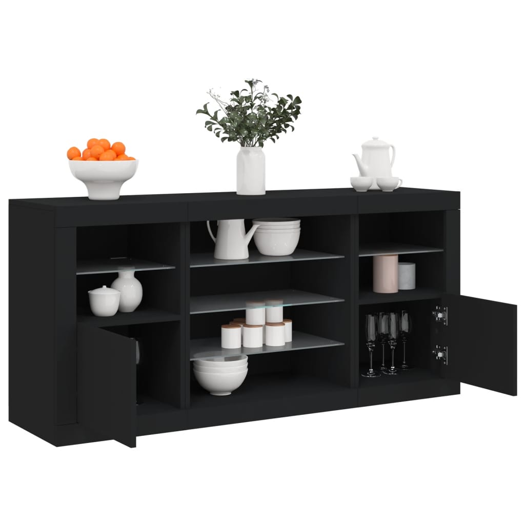 vidaXL Sideboard with LED Lights Black 142.5x37x67 cm