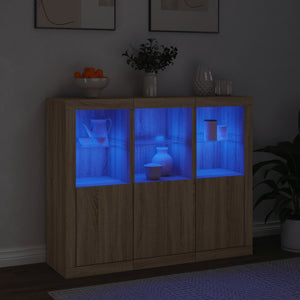 vidaXL Sideboards with LED Lights 3 pcs Sonoma Oak Engineered Wood