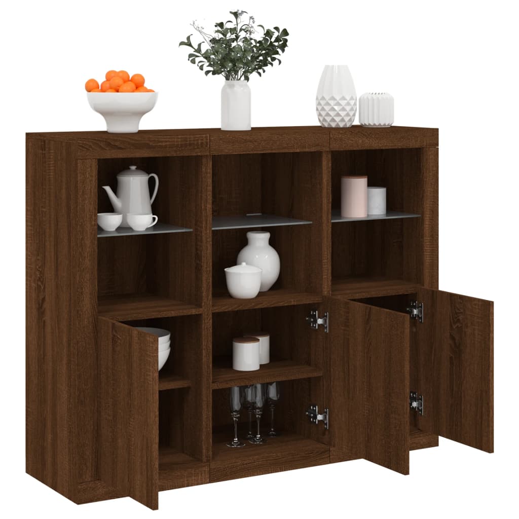 vidaXL Sideboards with LED Lights 3 pcs Brown Oak Engineered Wood