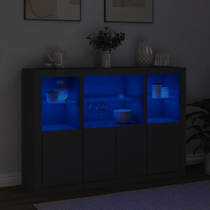 vidaXL Sideboards with LED Lights 3 pcs Black Engineered Wood