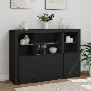 vidaXL Sideboards with LED Lights 3 pcs Black Engineered Wood