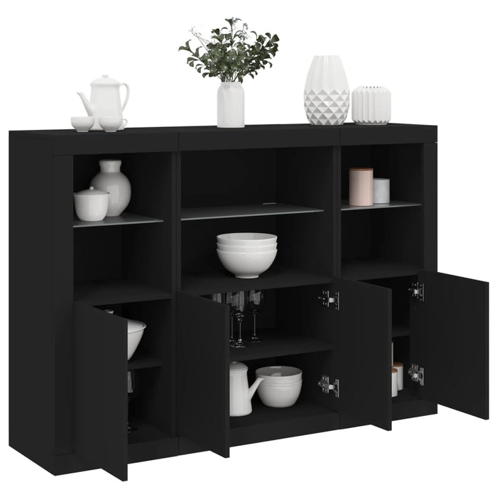 vidaXL Sideboards with LED Lights 3 pcs Black Engineered Wood