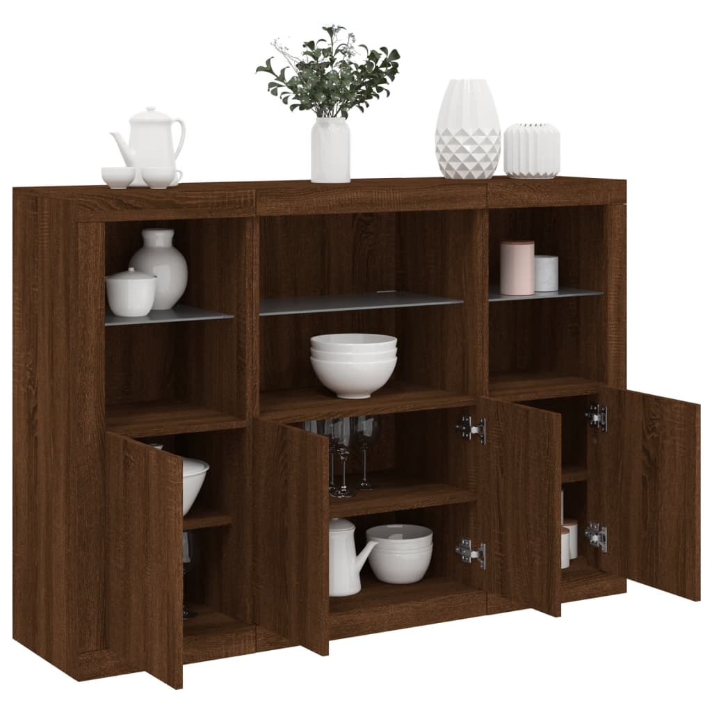 vidaXL Sideboards with LED Lights 3 pcs Brown Oak Engineered Wood