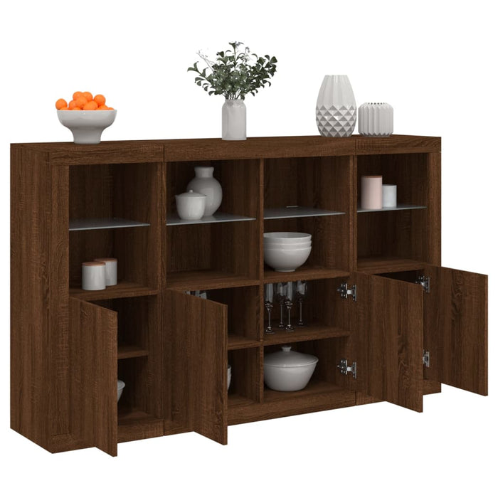 vidaXL Sideboards with LED Lights 3 pcs Brown Oak Engineered Wood