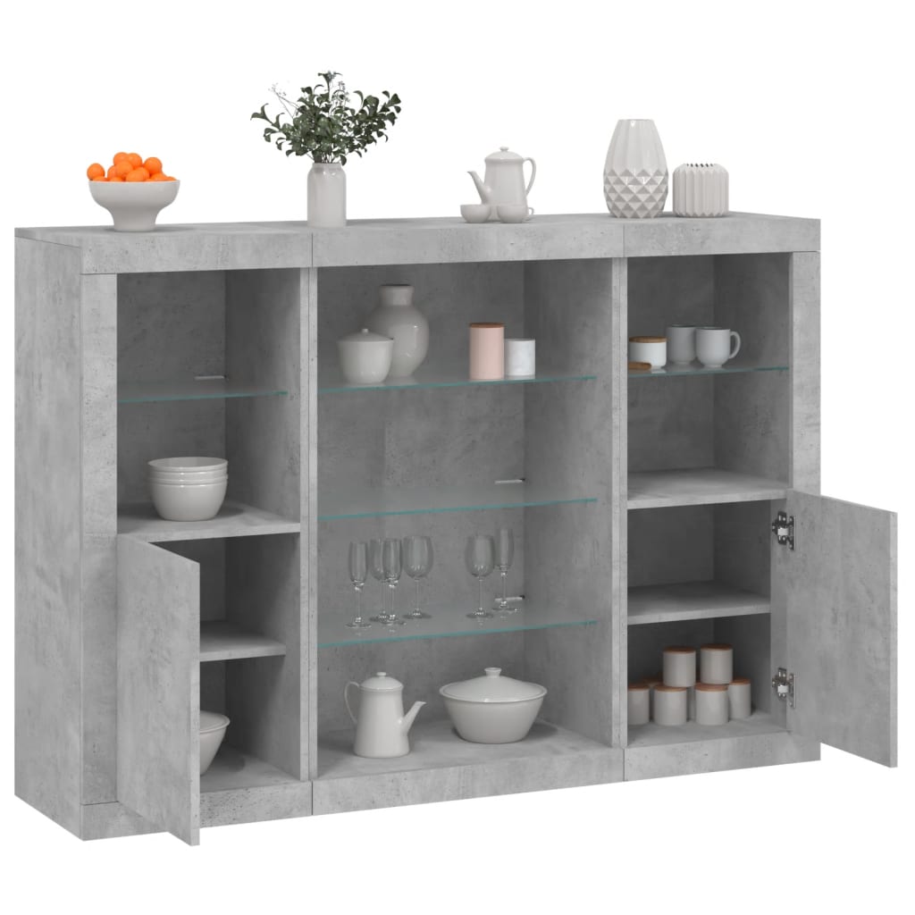 vidaXL Sideboards with LED Lights 3 pcs Concrete Grey Engineered Wood