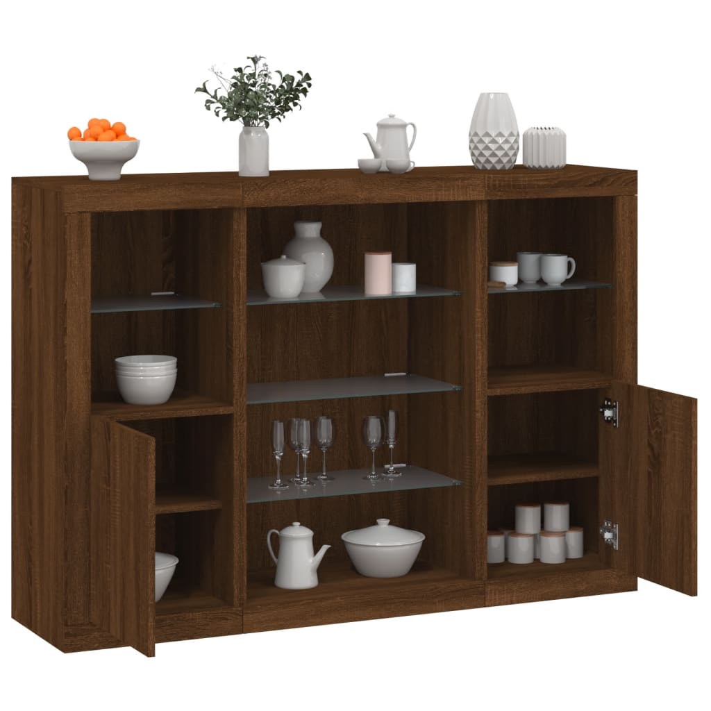 vidaXL Sideboards with LED Lights 3 pcs Brown Oak Engineered Wood