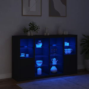 vidaXL Sideboards with LED Lights 3 pcs Black Engineered Wood