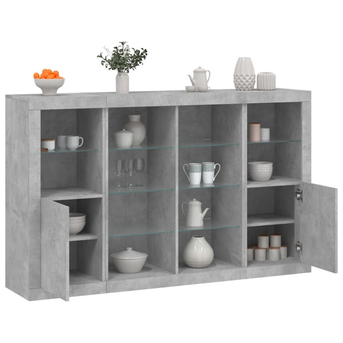 vidaXL Sideboards with LED Lights 3 pcs Concrete Grey Engineered Wood