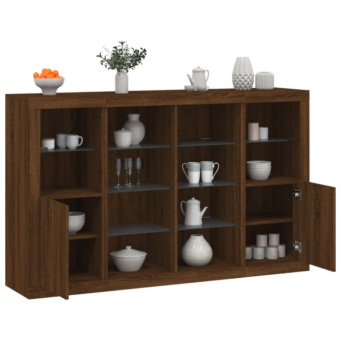 vidaXL Sideboards with LED Lights 3 pcs Brown Oak Engineered Wood